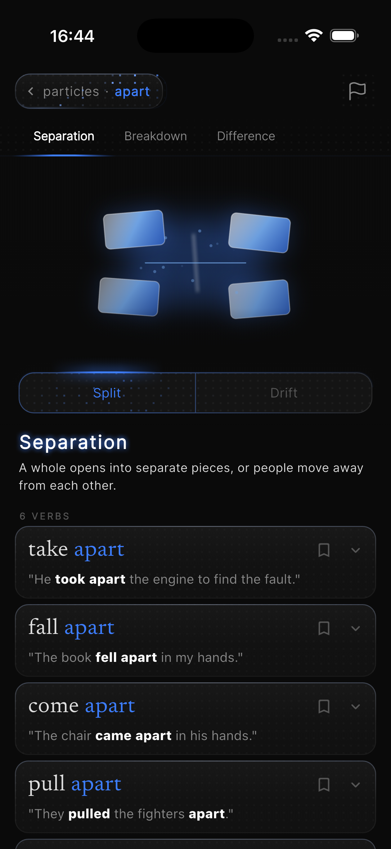 Sink In particle apart shown through its meaning patterns