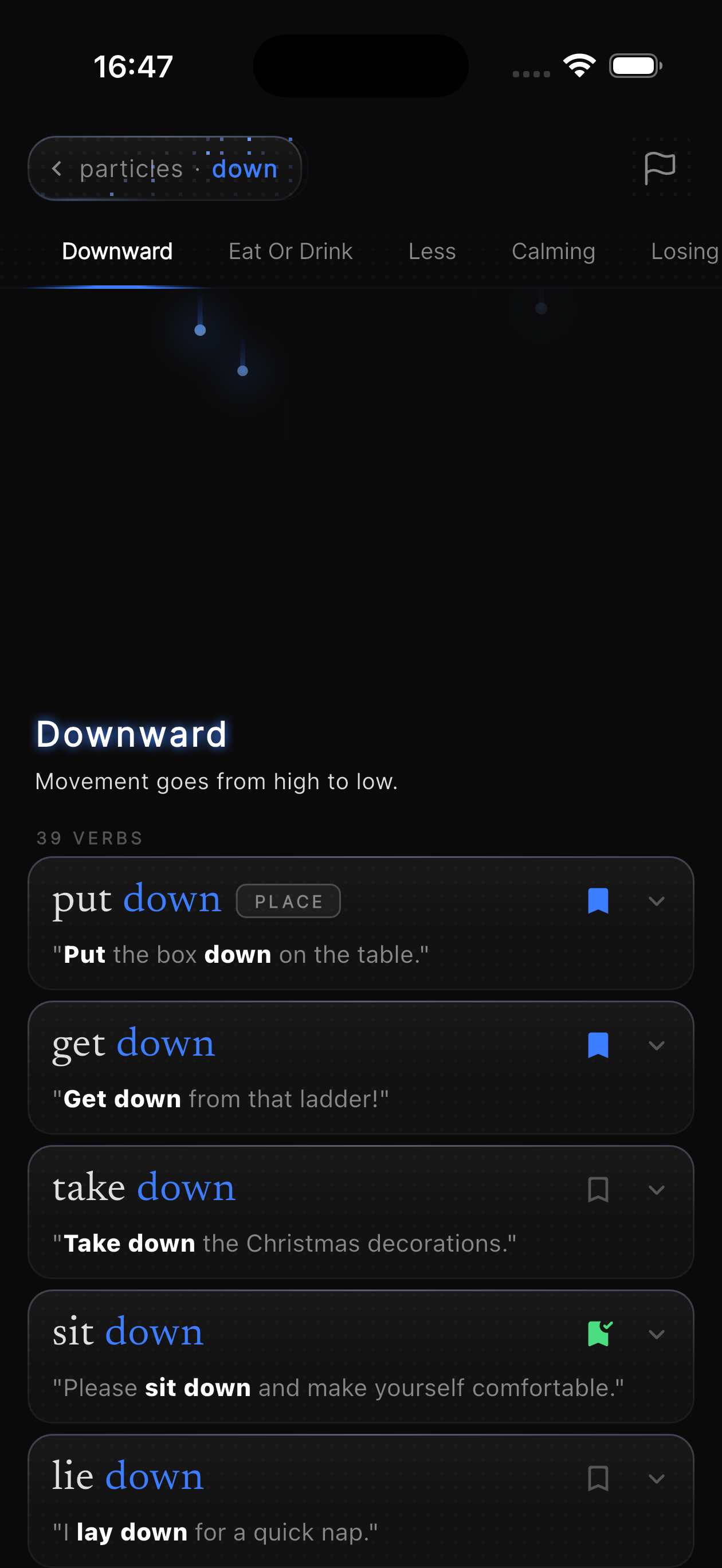 Sink In particle down shown through its meaning patterns