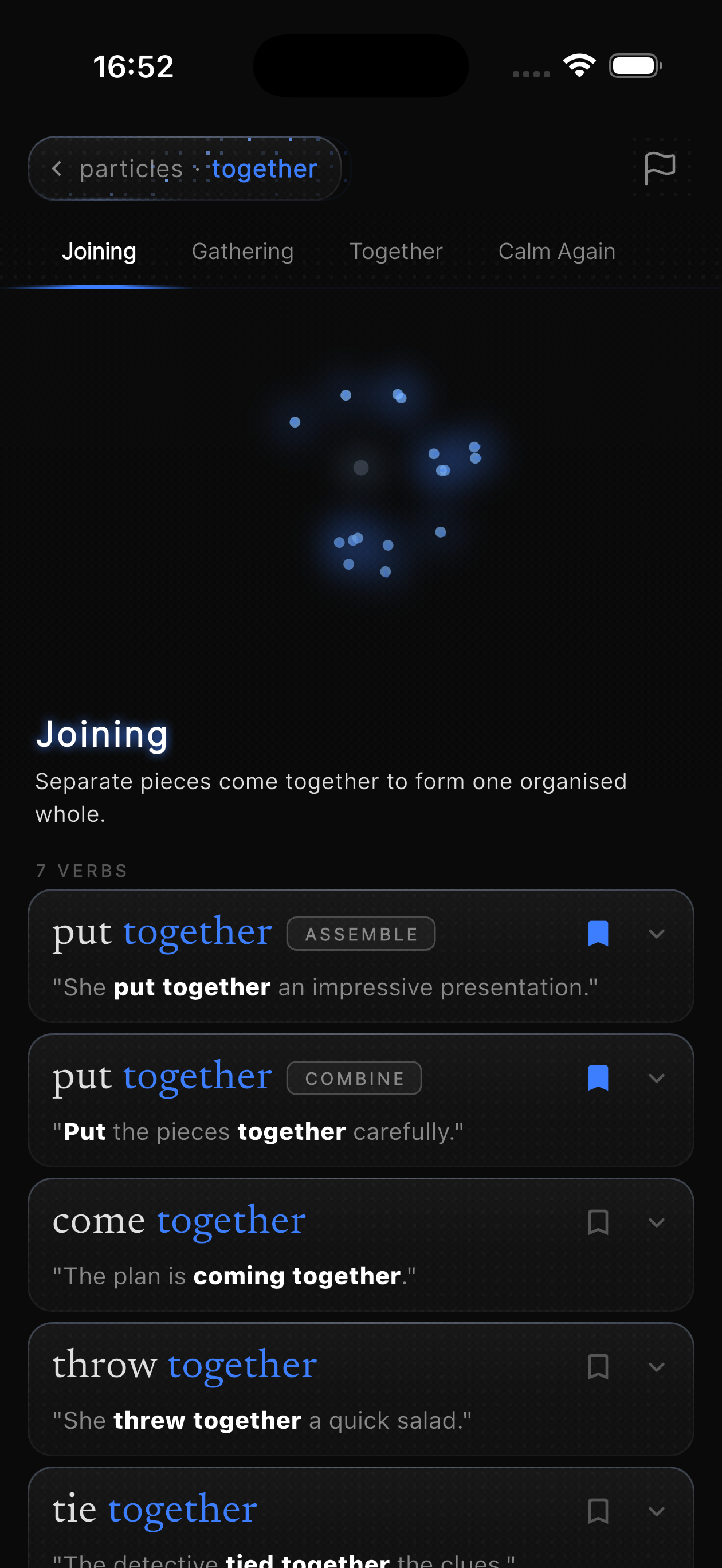Sink In particle together shown through its meaning patterns