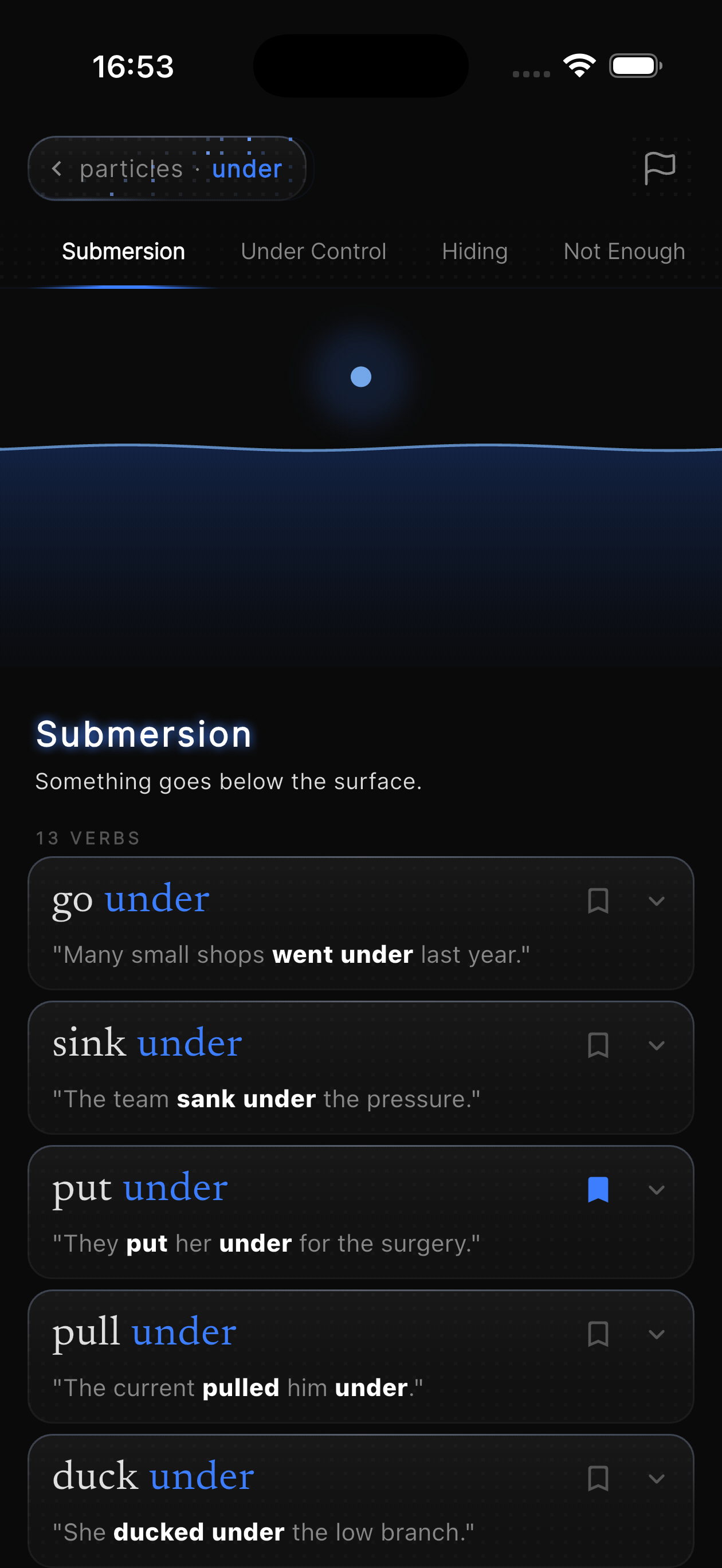 Sink In particle under shown through its meaning patterns