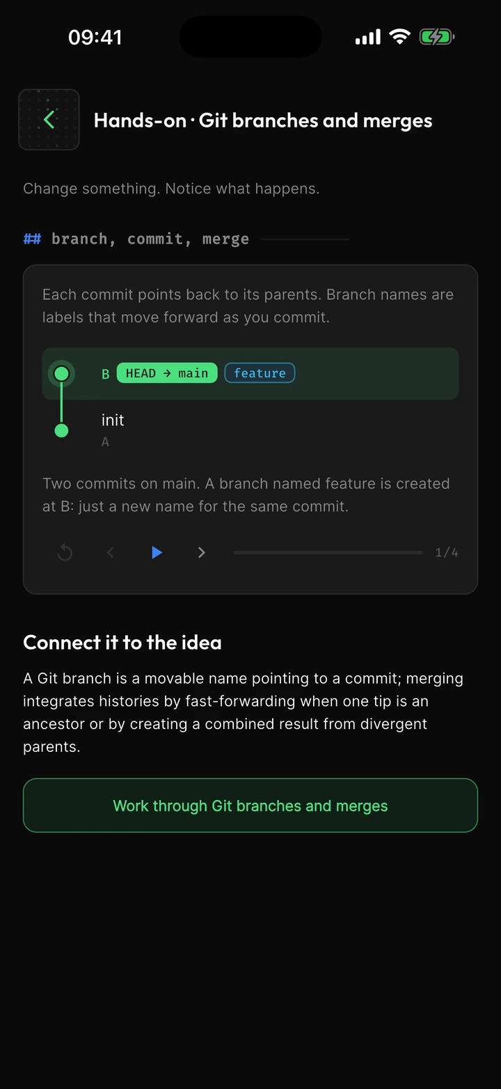 A hands-on lab stepping through git branches and merges